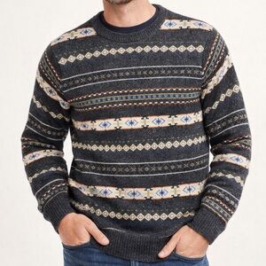 Bonobos Men's Fair Isle Crew Neck Sweater Gray multicolor 100% Lamb Wool Sz XXL